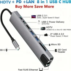 Type-c8 All-in-one Dock With Network Card Usb3.0 HUB Laptop Dock Hub