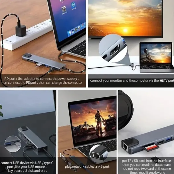 Type-c8 All-in-one Dock With Network Card Usb3.0 HUB Laptop Dock Hub