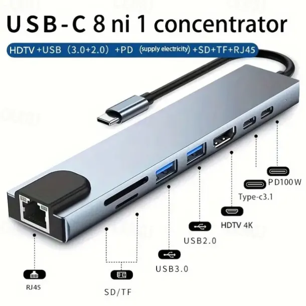 Type-c8 All-in-one Dock With Network Card Usb3.0 HUB Laptop Dock Hub
