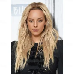 Tyra Banks Inspired Wig Straight Asymmetrical Wig Long Blonde Synthetic Hair Women's Fashionable Design Soft Natural Blonde