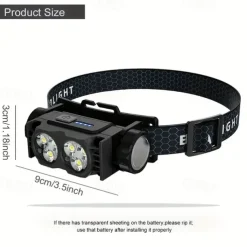 Ultra-Light USB Rechargeable HeadLamp with Magnet & Power Display - 3 Modes Portable & Bright for Night Work Hiking Camping Travel & Dog Walks (Batteries Included)