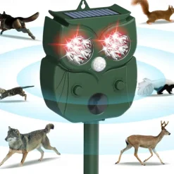 Ultrasonic Animal Repeller – Waterproof Solar Powered Motion Detection Device with LED Flash for Dogs, Cats, Foxes, Raccoons, Squirrels