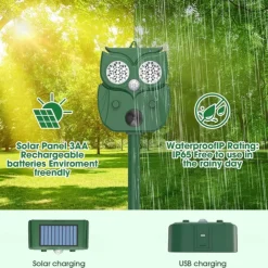 Ultrasonic Animal Repeller – Waterproof Solar Powered Motion Detection Device with LED Flash for Dogs, Cats, Foxes, Raccoons, Squirrels