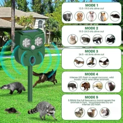 Ultrasonic Animal Repeller – Waterproof Solar Powered Motion Detection Device with LED Flash for Dogs, Cats, Foxes, Raccoons, Squirrels
