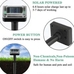 Ultrasonic Solar Pest Repeller – Waterproof Motion Sensor Device for Garden, Repels Moles, Snakes, Insects, and Small Animals