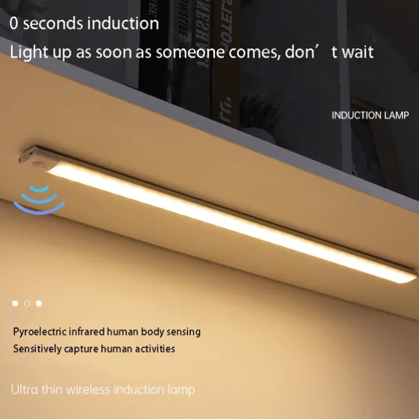 Ultra-thin Smart LED Strip Light Motion Sensor Cabinet Light, Magnetic Rechargeable Human Body Induction Light Strip, Self-Adhesive for Cabinet, Wine Cabinet, Wardrobe