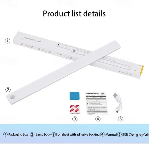 Ultra-thin Smart LED Strip Light Motion Sensor Cabinet Light, Magnetic Rechargeable Human Body Induction Light Strip, Self-Adhesive for Cabinet, Wine Cabinet, Wardrobe