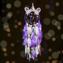 Unicorn Dream Catcher with Colorful LED Light for Girls Boys Bedroom Wall Decor Hanging Ornament Festival Gift (Pink)
