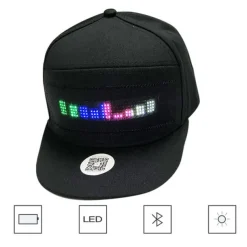 Unisex Bluetooth LED Mobile Phone APP Controlled Baseball Hat Scroll Message Display Board Hip Hop Street Snapback Cap