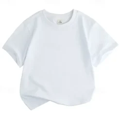 Unisex Boys Girls' 3D Solid Color Tee Short Sleeve Summer Spring Fashion Basic Kids 4-12 Years Crew Neck Outdoor Casual Daily Regular Fit