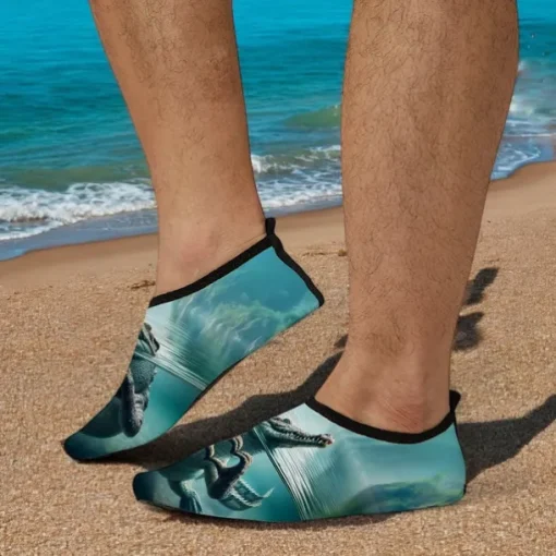 Unisex 3D Alligator Print Water Shoes – Quick-Dry Barefoot Aqua Socks for Beach, Swimming, Surfing & Outdoor Activities
