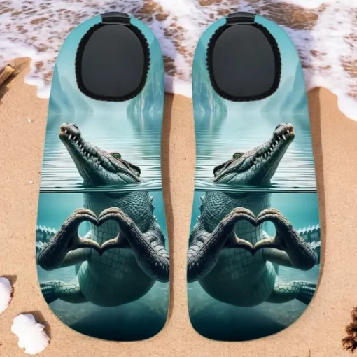 Unisex 3D Alligator Print Water Shoes – Quick-Dry Barefoot Aqua Socks for Beach, Swimming, Surfing & Outdoor Activities
