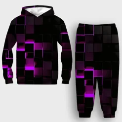Unisex 3D Geometric Gradient Ramp Hoodie & Sweatpants Set Clothing Set Long Sleeve Summer Spring Fall Sports Comfort Kids 3-12 Years 4-13 Years Outdoor Vacation Loose Fit