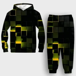 Unisex 3D Geometric Gradient Ramp Hoodie & Sweatpants Set Clothing Set Long Sleeve Summer Spring Fall Sports Comfort Kids 3-12 Years 4-13 Years Outdoor Vacation Loose Fit