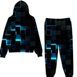 Unisex 3D Geometric Gradient Ramp Hoodie & Sweatpants Set Clothing Set Long Sleeve Summer Spring Fall Sports Comfort Kids 3-12 Years 4-13 Years Outdoor Vacation Loose Fit