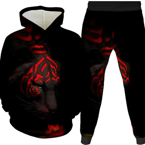 Unisex 3D Graphic Tiger Hoodie & Pants Pants Set Hoodie Set Long Sleeve Spring Fall Winter Sports Daily Polyester Kids 3-12 Years Outdoor Sports Loose Fit