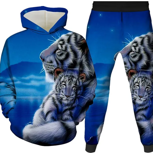 Unisex 3D Graphic Tiger Hoodie & Pants Pants Set Hoodie Set Long Sleeve Spring Fall Winter Sports Daily Polyester Kids 3-12 Years Outdoor Sports Loose Fit