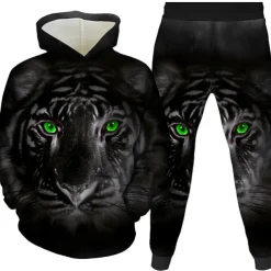 Unisex 3D Graphic Tiger Hoodie & Pants Pants Set Hoodie Set Long Sleeve Spring Fall Winter Sports Daily Polyester Kids 3-12 Years Outdoor Sports Loose Fit