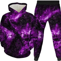 Unisex 3D Space Hoodie & Sweatpants Set Spring Fall Winter Sports Daily Kids 3-12 Years Outdoor Sports Loose Fit