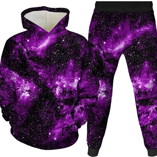 Unisex 3D Space Hoodie & Sweatpants Set Spring Fall Winter Sports Daily Kids 3-12 Years Outdoor Sports Loose Fit