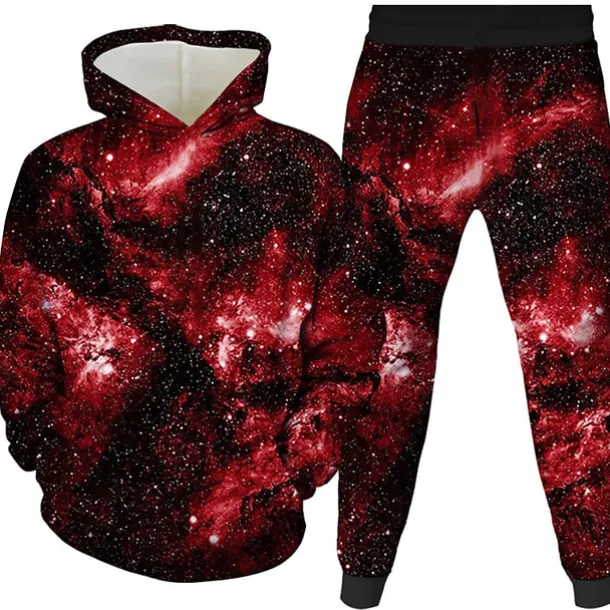 Unisex 3D Space Hoodie & Sweatpants Set Spring Fall Winter Sports Daily Kids 3-12 Years Outdoor Sports Loose Fit