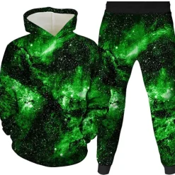 Unisex 3D Space Hoodie & Sweatpants Set Spring Fall Winter Sports Daily Kids 3-12 Years Outdoor Sports Loose Fit