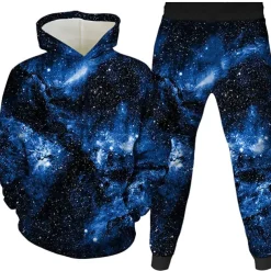 Unisex 3D Space Hoodie & Sweatpants Set Spring Fall Winter Sports Daily Kids 3-12 Years Outdoor Sports Loose Fit