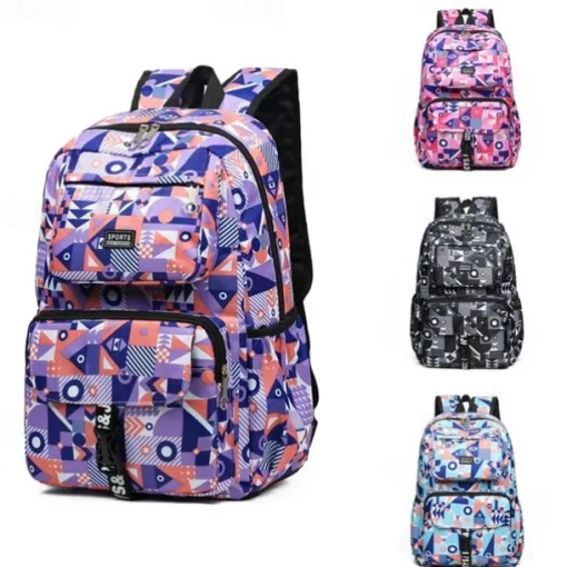 Unisex Geometric Print School Backpack – Lightweight Waterproof Bookbag for Teen Students, Ideal for Middle School, High School and Daily Travel
