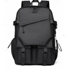 Unisex Gray Utility Backpack – Water-Resistant School and Travel Bag with Buckle Straps and Multiple Storage Pockets