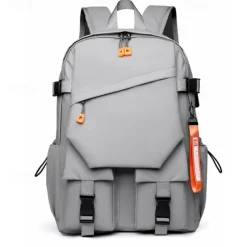Unisex Gray Utility Backpack – Water-Resistant School and Travel Bag with Buckle Straps and Multiple Storage Pockets