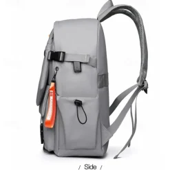 Unisex Gray Utility Backpack – Water-Resistant School and Travel Bag with Buckle Straps and Multiple Storage Pockets