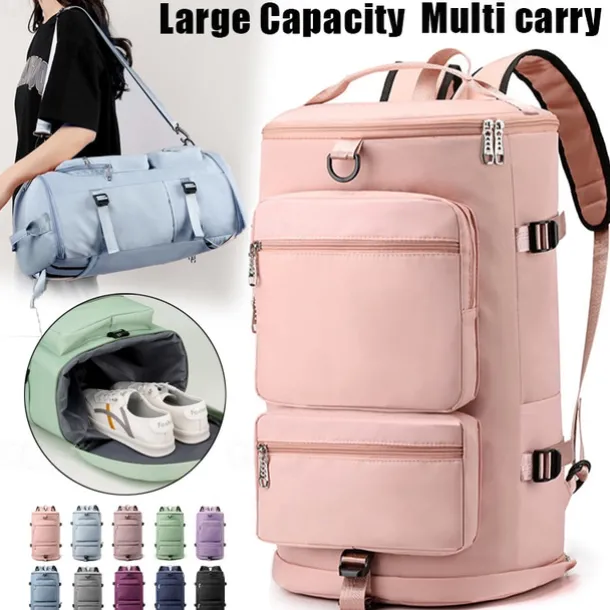Unisex Large-Capacity Travel Backpack Duffel Bag with Shoe Compartment and Shoulder Strap, Multi-Carry Waterproof Sports Gym Bag for Students, Commuters, Weekend Trips, and Fitness Use