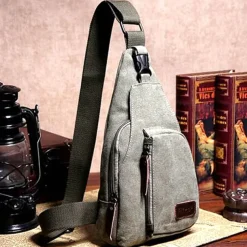 Unisex Sling Shoulder Bag Chest Bag Canvas Outdoor Sports Solid Colored Black Army Green Brown