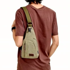 Unisex Sling Shoulder Bag Chest Bag Canvas Outdoor Sports Solid Colored Black Army Green Brown
