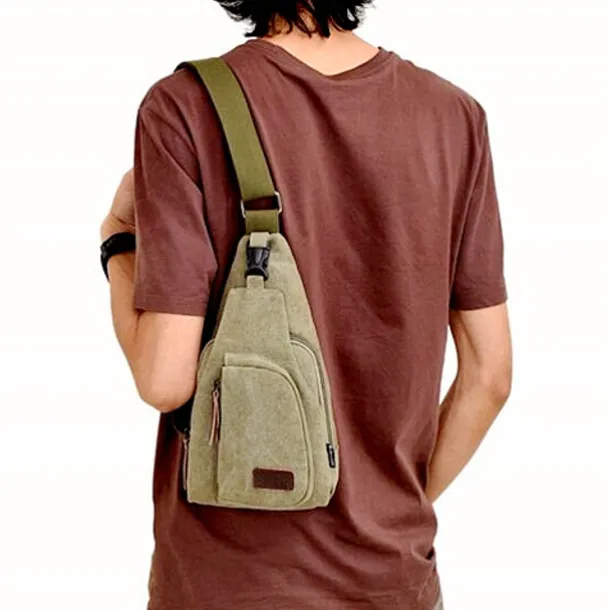Unisex Sling Shoulder Bag Chest Bag Canvas Outdoor Sports Solid Colored Black Army Green Brown