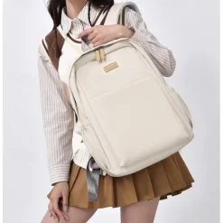 Unisex White Waterproof Laptop Backpack with Padded Compartment, Large Capacity Multi-Pocket School and Travel Bag for College, Work, and Daily Use