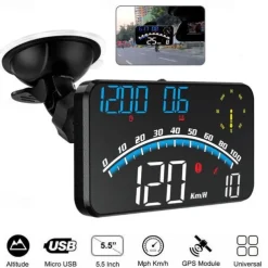 Universal Digital GPS Speedometer, 5.5" HUD Head-Up Display for Car, Speed in MPH/Km/h, Fatigue Driving Reminder, Overspeed Alarm, HD Display for All Vehicles