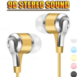 Universal 3.5mm Plug Wired Headset 9D Hifi Stereo Earphone Sport Running Headphones with Mic for Phones Computers Tablets MP3