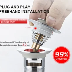 Universal Stainless Steel and Copper Pop-Up Bounce Core Basin Drain Filter Hair Catcher Shower Sink Strainer Bath Stopper Bath Stopper Plug Bathtub Bathroom Tool