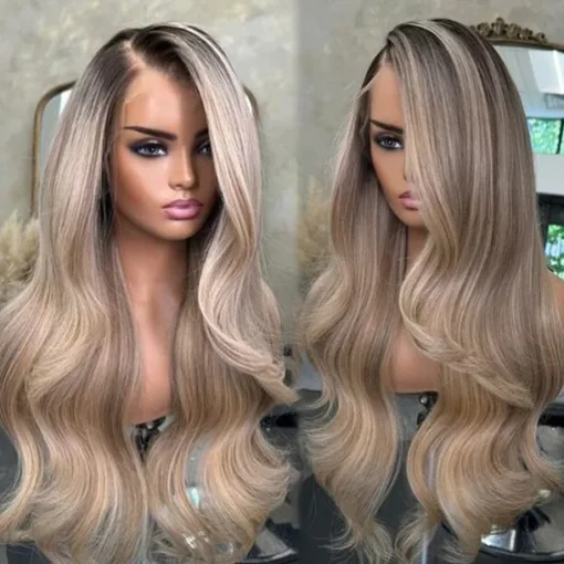 Unprocessed Virgin Hair 13x4 Lace Front Wig Side Part Brazilian Hair Wavy Blonde Multi-color Wig 130% 150% Density Ombre Hair Highlighted / Balayage Hair 100% Virgin Glueless Pre-Plucked For Women