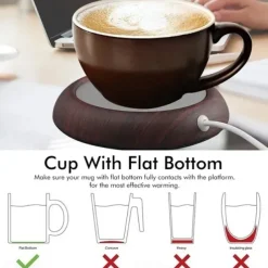 Up To 80 Celsius Degree Cup Warmer USB Coffee Mug Electric Heater Plate Desktop Wood Grain Cup Warmer Heat Beverage Mug Mat Tea Coffee Milk Heater Pad Coasters For Office & Home