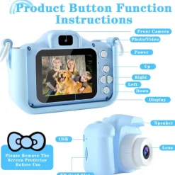 Upgrade Kids Selfie Camera - Birthday Gifts for Girls and Boys Portable Toy for 6-12 Year Old - Kids Selfie Camera Anti-Drop 20.0MP Dual Video Camcorder - 2.0 Inches Screen + SD Card 32GB