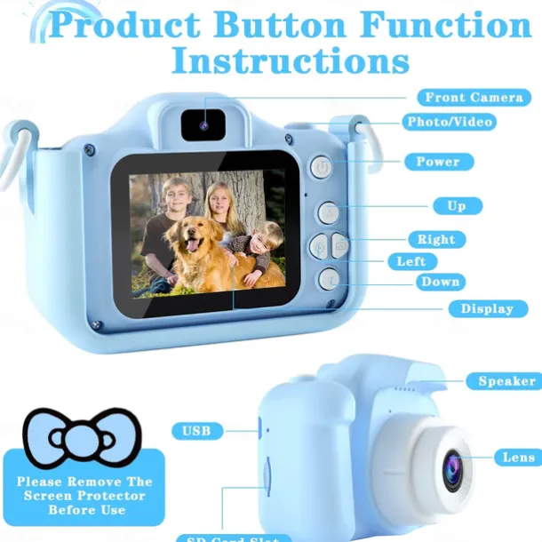 Upgrade Kids Selfie Camera - Birthday Gifts for Girls and Boys Portable Toy for 6-12 Year Old - Kids Selfie Camera Anti-Drop 20.0MP Dual Video Camcorder - 2.0 Inches Screen + SD Card 32GB