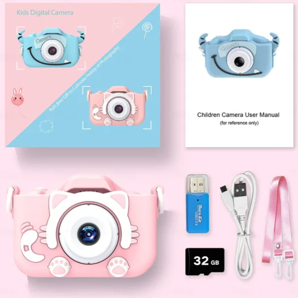 Upgrade Kids Selfie Camera - Birthday Gifts for Girls and Boys Portable Toy for 6-12 Year Old - Kids Selfie Camera Anti-Drop 20.0MP Dual Video Camcorder - 2.0 Inches Screen + SD Card 32GB