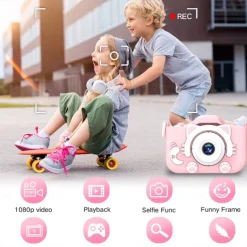 Upgrade Kids Selfie Camera - Birthday Gifts for Girls and Boys Portable Toy for 6-12 Year Old - Kids Selfie Camera Anti-Drop 20.0MP Dual Video Camcorder - 2.0 Inches Screen + SD Card 32GB
