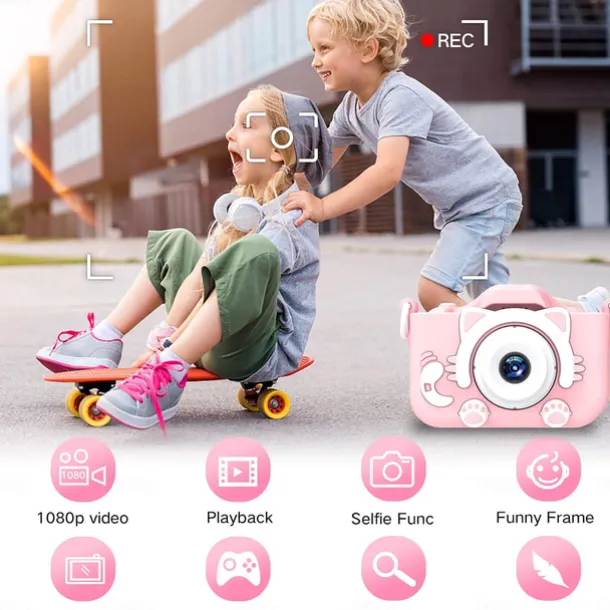 Upgrade Kids Selfie Camera - Birthday Gifts for Girls and Boys Portable Toy for 6-12 Year Old - Kids Selfie Camera Anti-Drop 20.0MP Dual Video Camcorder - 2.0 Inches Screen + SD Card 32GB