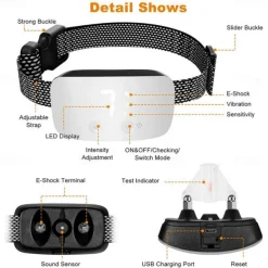 Upgrade Touch Screen Anti Bark Dog Collar IP67 Waterproof Rechargeable Electric Shock Vibration Beep No Barking Auto Training Collar For Dogs