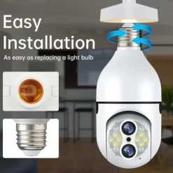 Upgraded Dual Lens 10XHybrid Zoom Light Bulb Security Camera WIFI 360 Auto Tracking Security Camera Color Night Vision Siren& Light Alarm PTZ IP Camera For Home Security