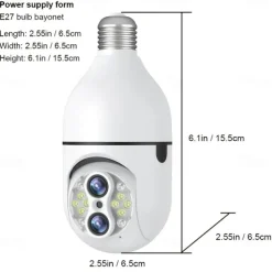 Upgraded Dual Lens 10XHybrid Zoom Light Bulb Security Camera WIFI 360 Auto Tracking Security Camera Color Night Vision Siren& Light Alarm PTZ IP Camera For Home Security