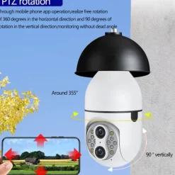 Upgraded Dual Lens 10XHybrid Zoom Light Bulb Security Camera WIFI 360 Auto Tracking Security Camera Color Night Vision Siren& Light Alarm PTZ IP Camera For Home Security